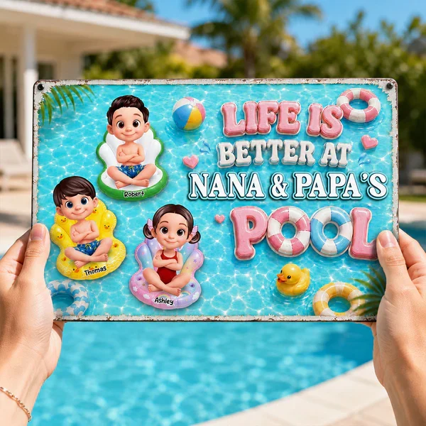 Personalized Rectangular Iron Sign, Kids on Pool Floats, Unique Gift for Nana & Papa's Pool - Image 6
