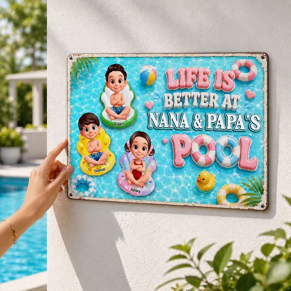 Personalized Rectangular Iron Sign, Kids on Pool Floats, Unique Gift for Nana & Papa's Pool - Image 7