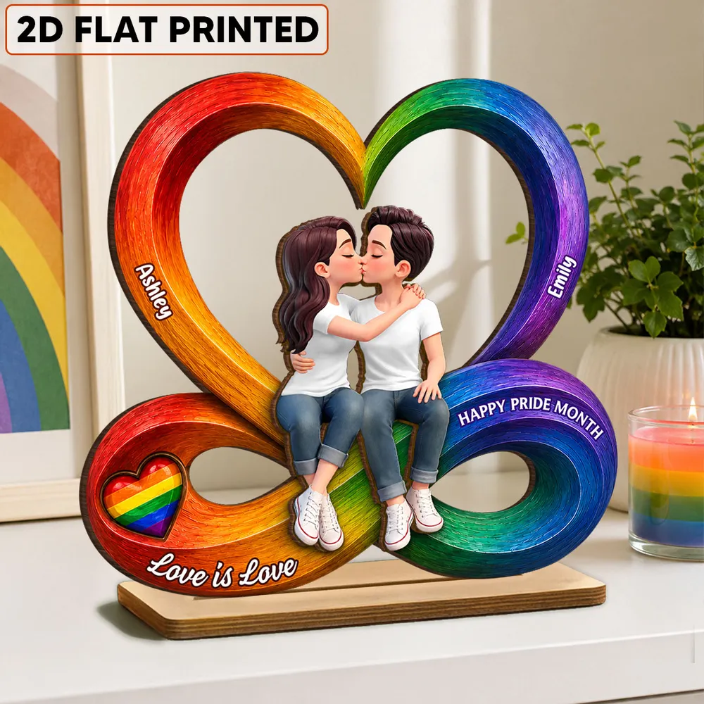2-Layer Wooden Plaque for LGBTQ Couple, Love Is Love Kissing Illustration, Creative Gift - Image 3