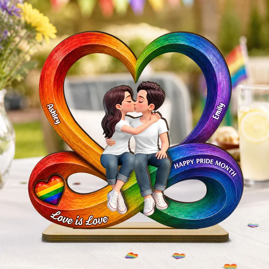 2-Layer Wooden Plaque for LGBTQ Couple, Love Is Love Kissing Illustration, Creative Gift - Image 4