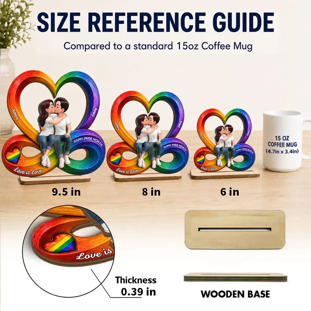 2-Layer Wooden Plaque for LGBTQ Couple, Love Is Love Kissing Illustration, Creative Gift - Image 5