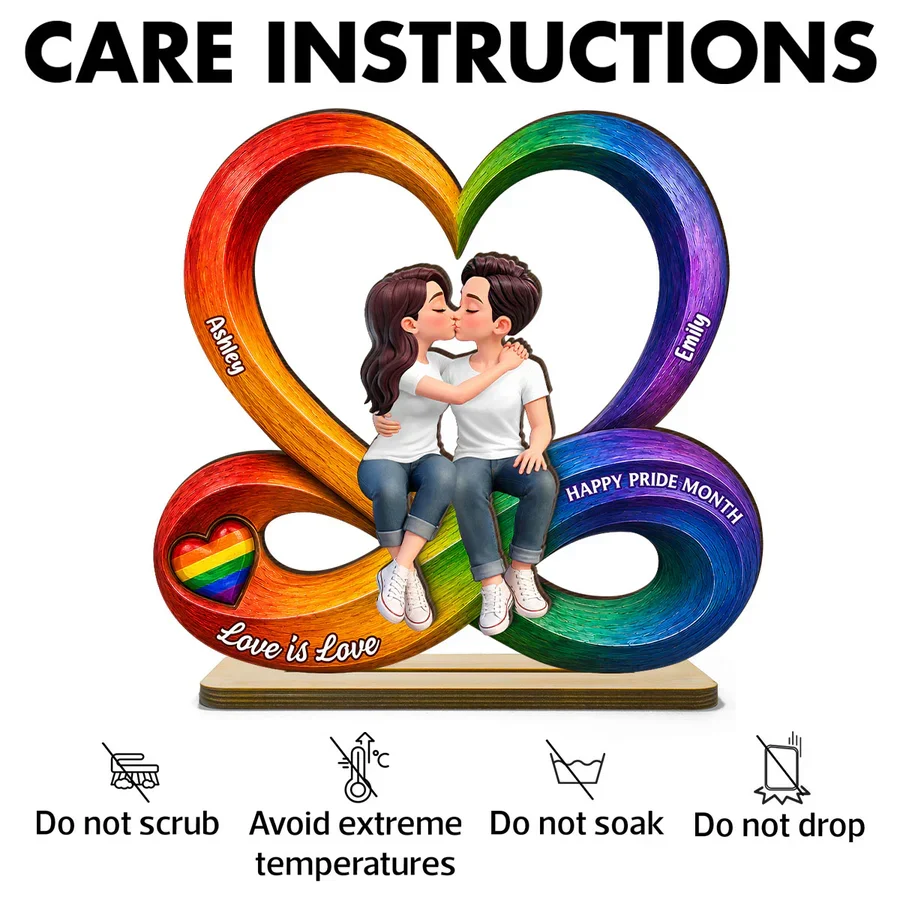 2-Layer Wooden Plaque for LGBTQ Couple, Love Is Love Kissing Illustration, Creative Gift - Image 6