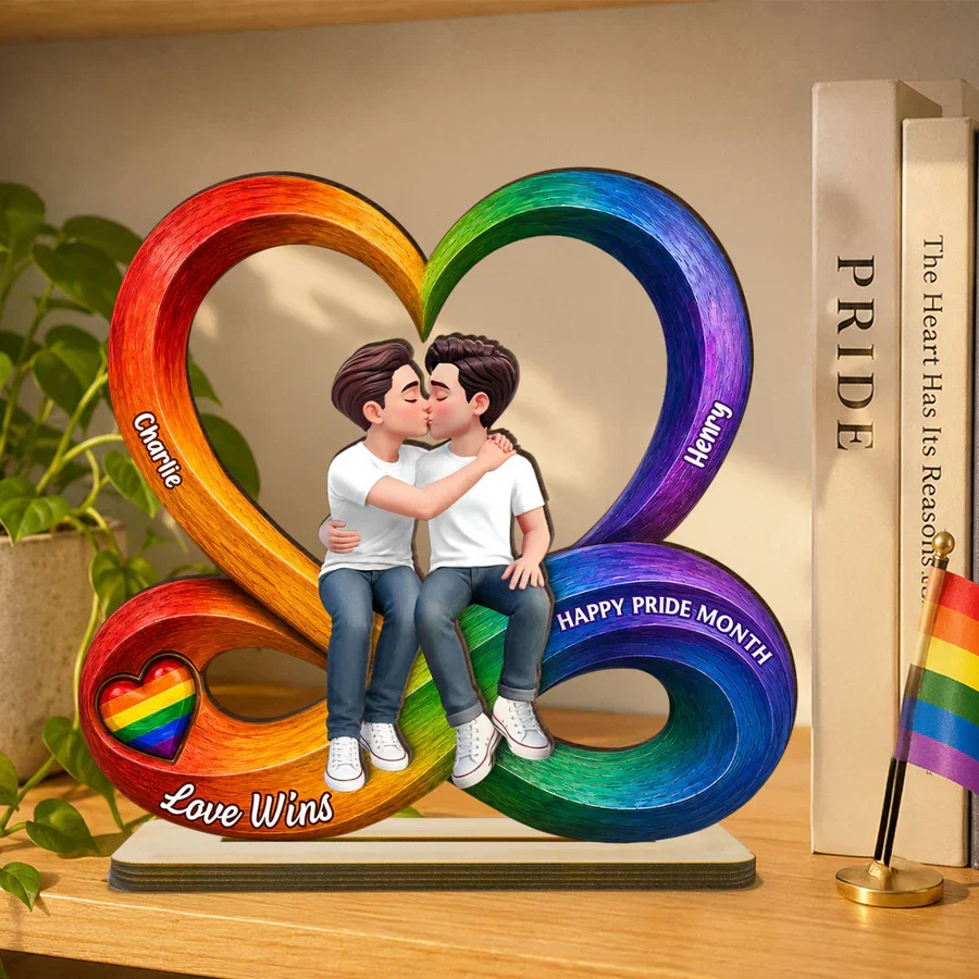 2-Layer Wooden Plaque for LGBTQ Couple, Love Is Love Kissing Illustration, Creative Gift - Image 7