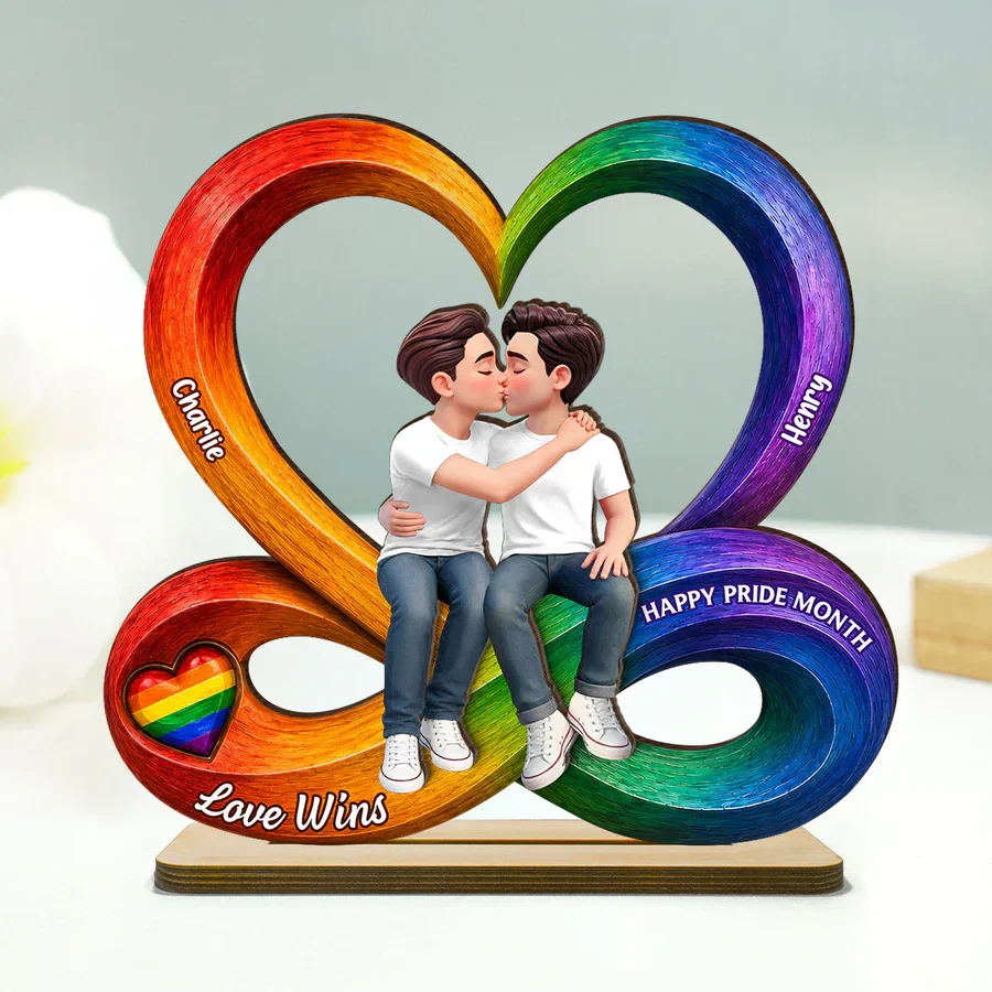 2-Layer Wooden Plaque for LGBTQ Couple, Love Is Love Kissing Illustration, Creative Gift - Image 8