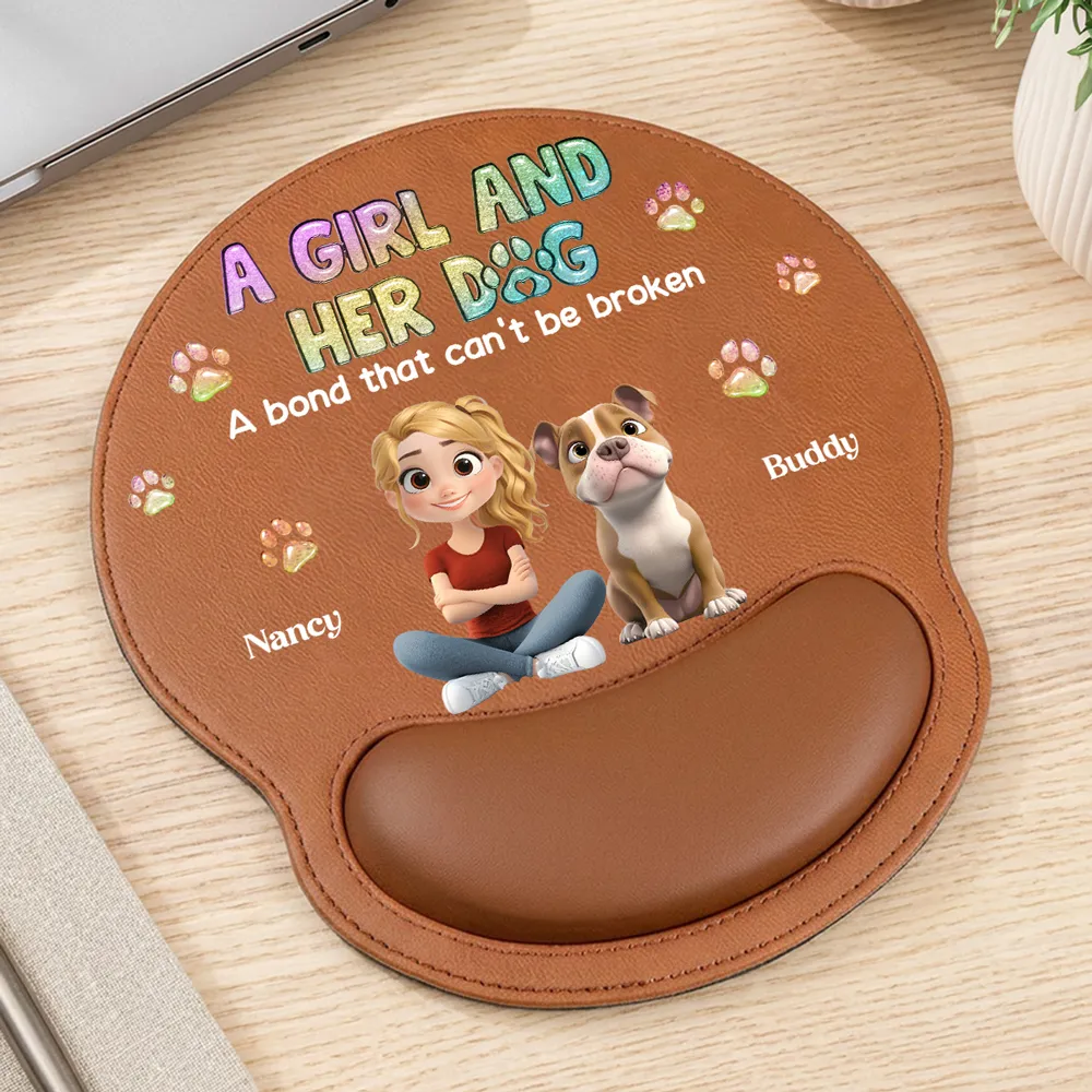 Personalized Wrist Rest Mouse Pad, A Girl And Her Dog Cartoon Design, Unique Gift For Dog Lover - Image 2