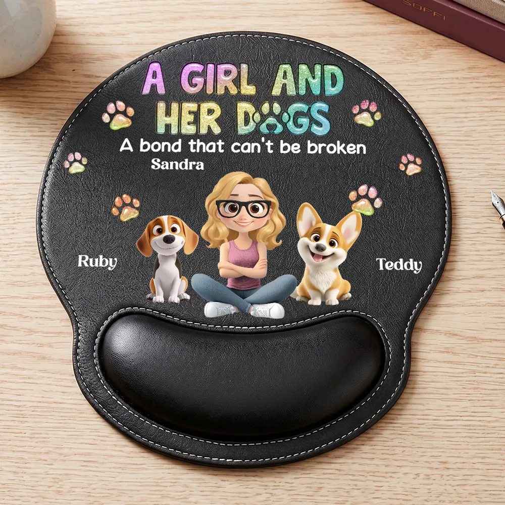 Personalized Wrist Rest Mouse Pad, A Girl And Her Dog Cartoon Design, Unique Gift For Dog Lover - Image 4