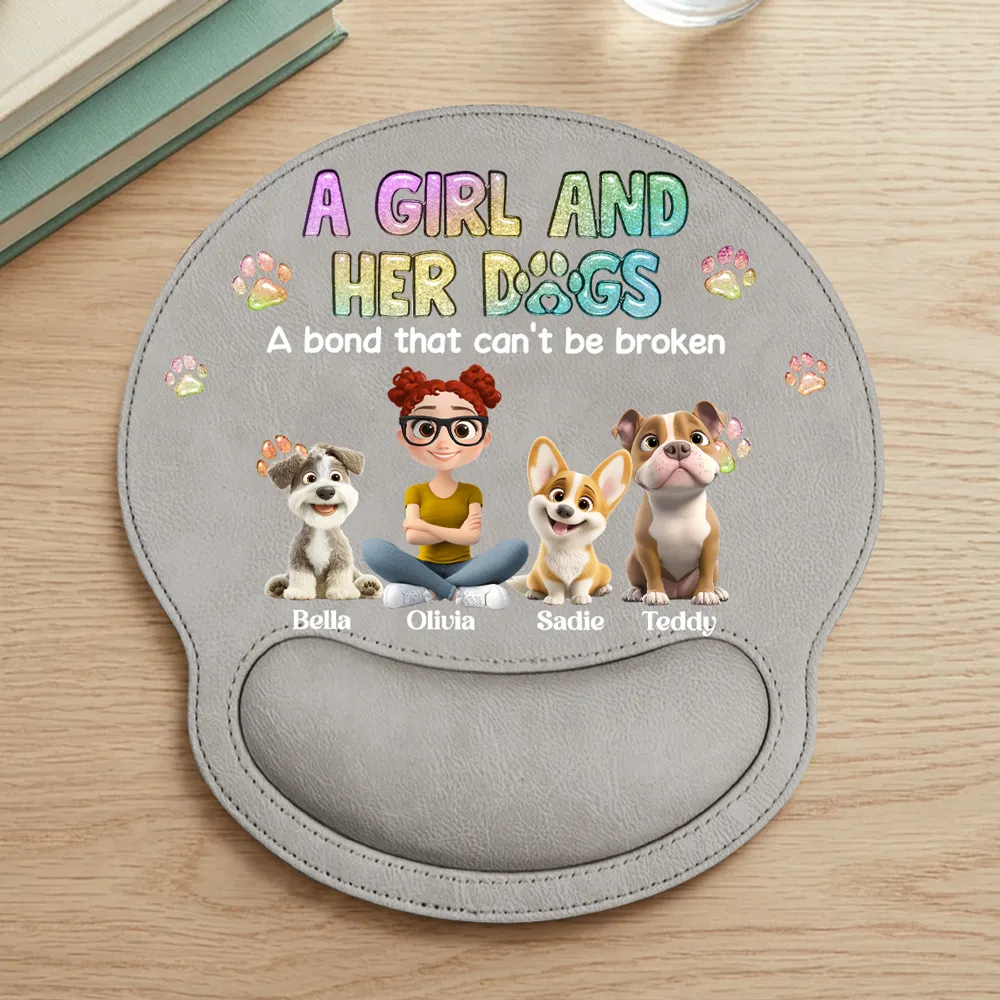 Personalized Wrist Rest Mouse Pad, A Girl And Her Dog Cartoon Design, Unique Gift For Dog Lover - Image 8