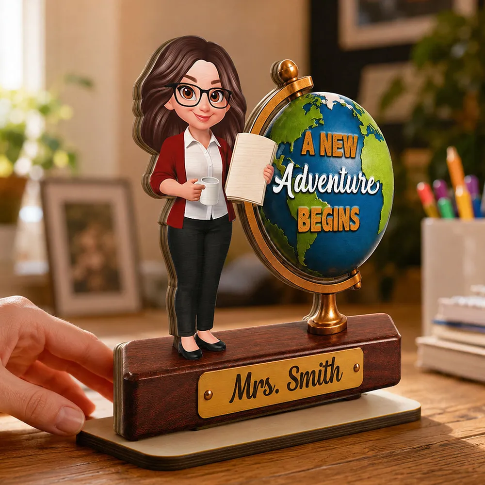 Personalized 2-Layer Wooden Plaque for Teacher, Globe New Adventure Begins Unique Back to School Gift - Image 2