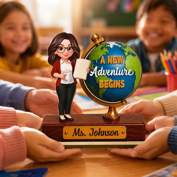 Personalized 2-Layer Wooden Plaque for Teacher, Globe New Adventure Begins Unique Back to School Gift - Image 3
