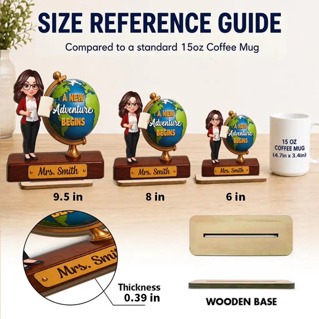 Personalized 2-Layer Wooden Plaque for Teacher, Globe New Adventure Begins Unique Back to School Gift - Image 4