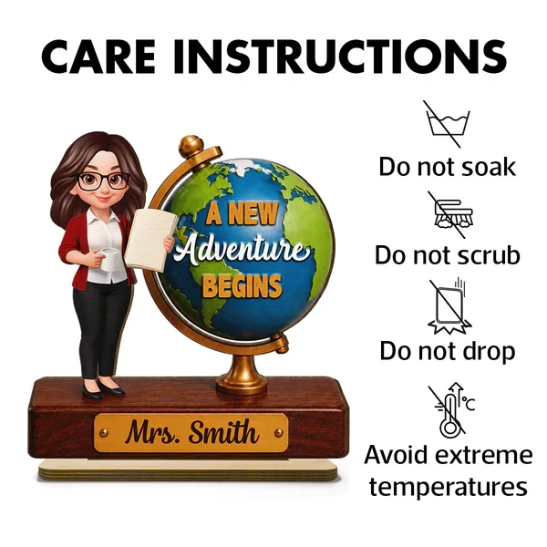 Personalized 2-Layer Wooden Plaque for Teacher, Globe New Adventure Begins Unique Back to School Gift - Image 5