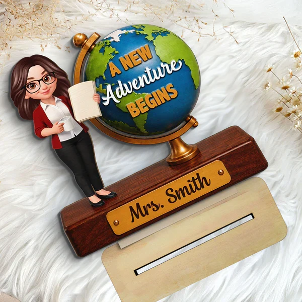 Personalized 2-Layer Wooden Plaque for Teacher, Globe New Adventure Begins Unique Back to School Gift - Image 6