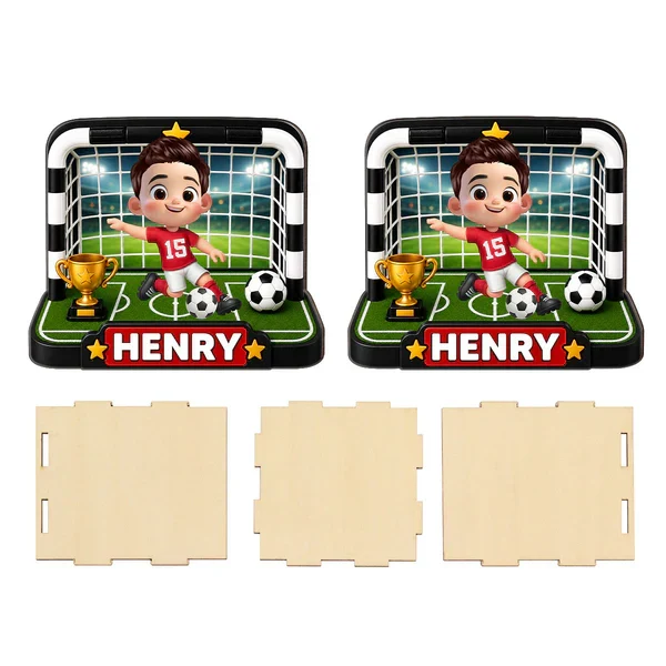 Personalized Wooden Pen Holder With Cute Soccer Kid, Unique Creative Gift For School Desk - Image 4
