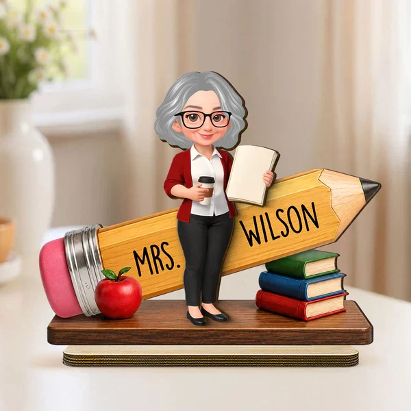 Personalized 2-Layer Wooden Plaque, Standing Teacher Pencil Design, Unique Gift for Classroom Desk - Image 2