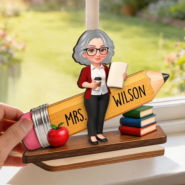 Personalized 2-Layer Wooden Plaque, Standing Teacher Pencil Design, Unique Gift for Classroom Desk - Image 3