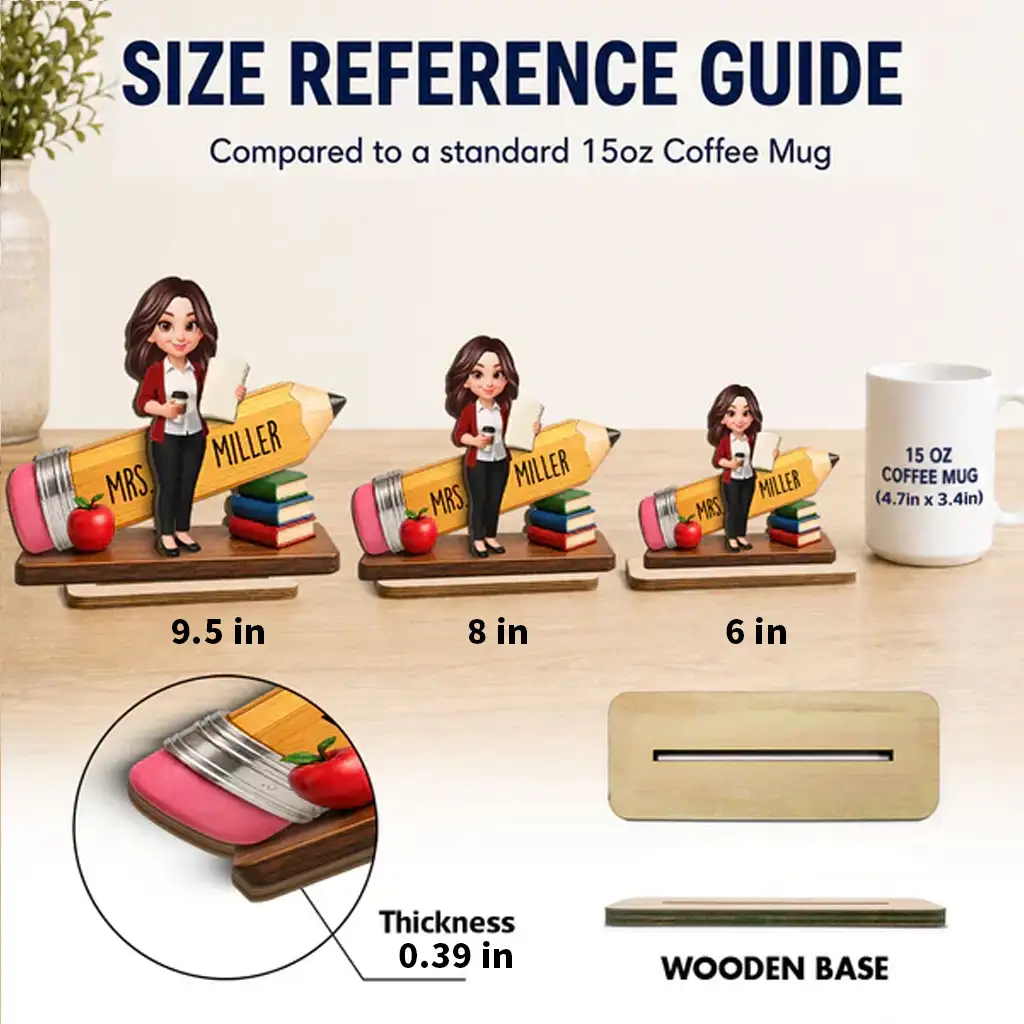 Personalized 2-Layer Wooden Plaque, Standing Teacher Pencil Design, Unique Gift for Classroom Desk - Image 4