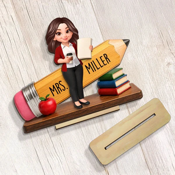 Personalized 2-Layer Wooden Plaque, Standing Teacher Pencil Design, Unique Gift for Classroom Desk - Image 5