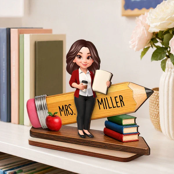 Personalized 2-Layer Wooden Plaque, Standing Teacher Pencil Design, Unique Gift for Classroom Desk - Image 6