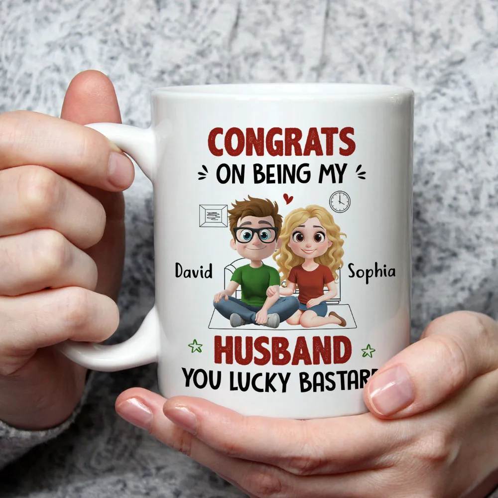 My Husband Won the Jackpot Personalized Mug, Cute Couple Cartoon Unique Gift for Husband - Image 4