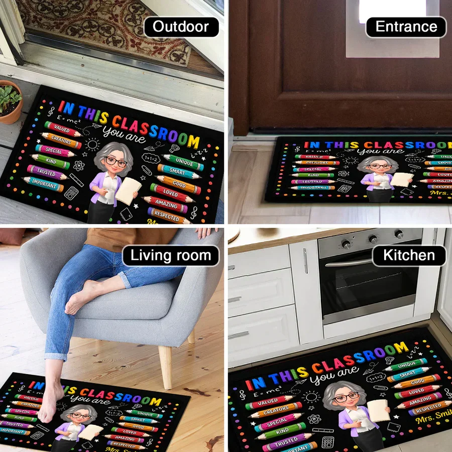 Personalized Standard Doormat, Smiling Teacher Classroom Art, Unique Gift For Teacher Entryway - Image 4