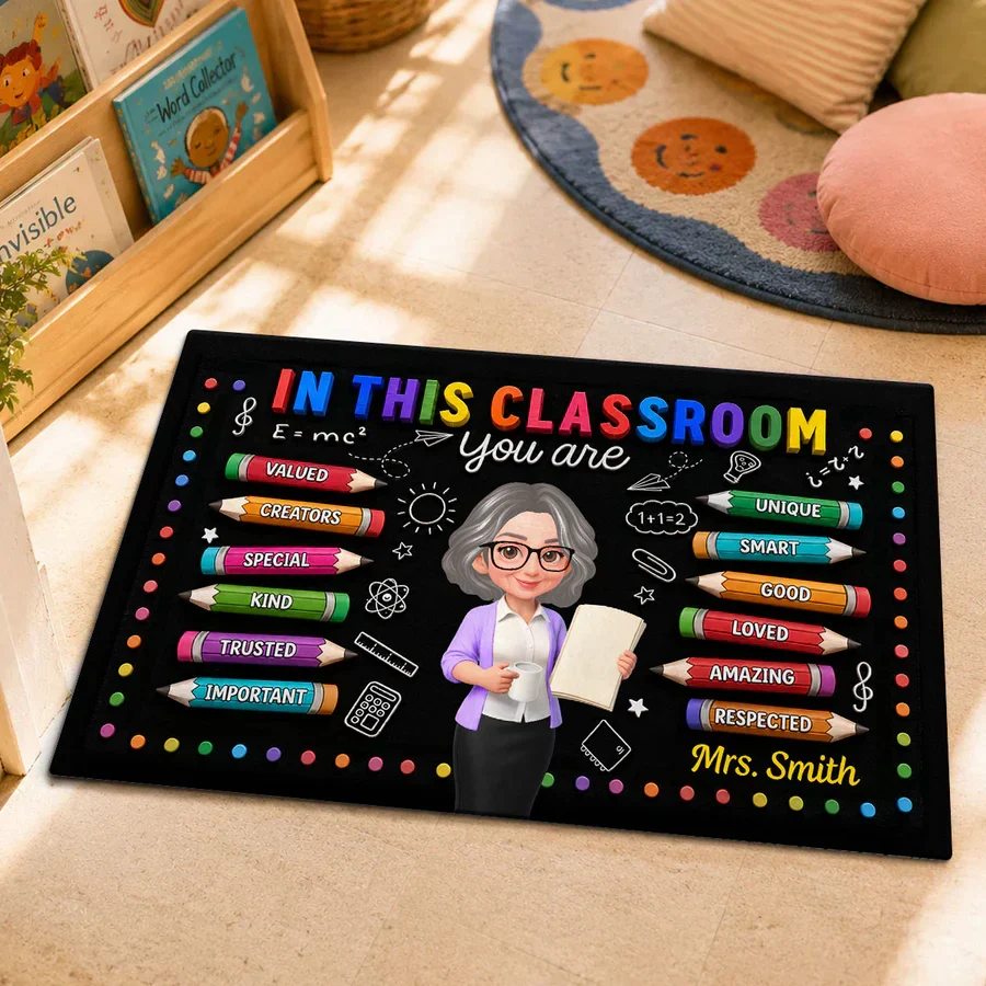 Personalized Standard Doormat, Smiling Teacher Classroom Art, Unique Gift For Teacher Entryway - Image 7