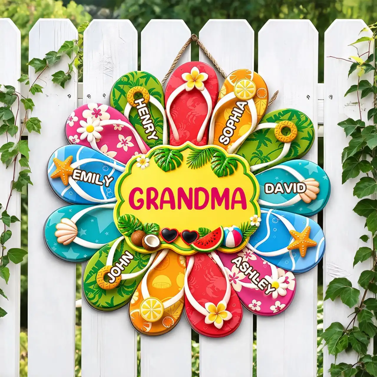 Personalized Grandma Wooden Sign, Tropical Flip Flop Custom Summer Decor, Unique Gift for Grandma
