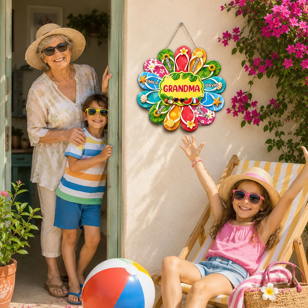 Personalized Grandma Wooden Sign, Tropical Flip Flop Custom Summer Decor, Unique Gift for Grandma - Image 2