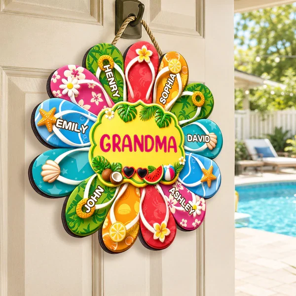 Personalized Grandma Wooden Sign, Tropical Flip Flop Custom Summer Decor, Unique Gift for Grandma - Image 7