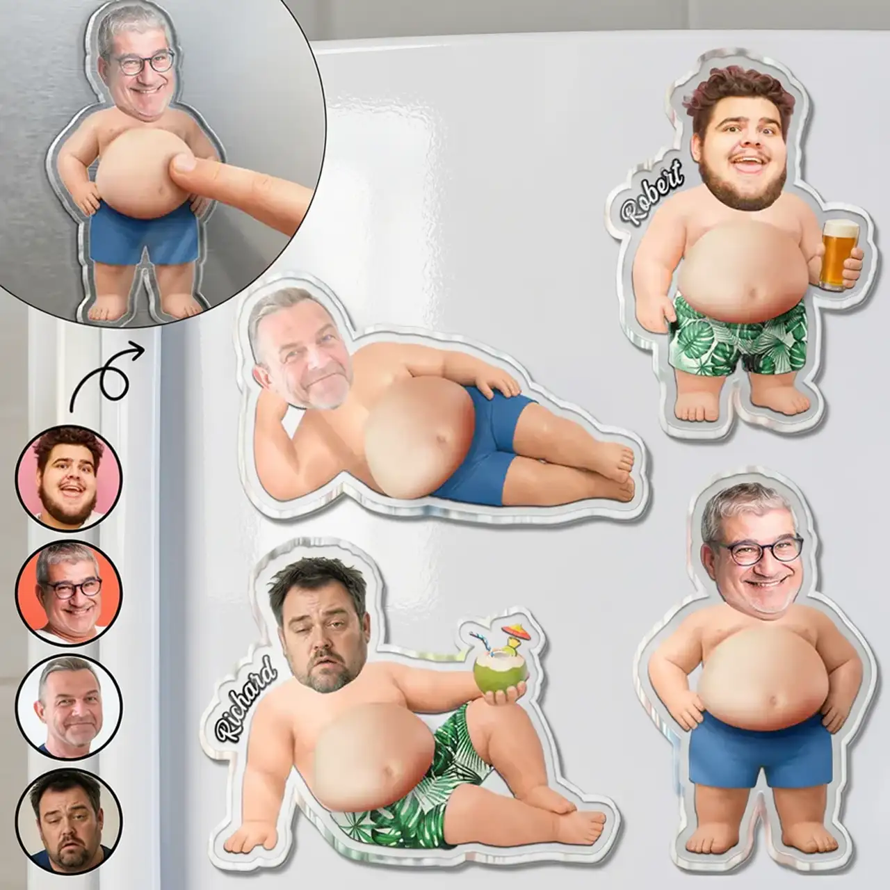 Personalized Silicone Belly Acrylic Magnet, Custom Photo Summer Fridge Decor, Unique Creative Gift