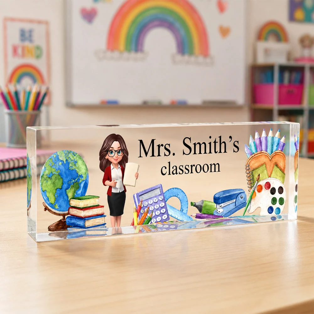 Custom Rectangle Acrylic Block Plaque with Standing Teacher Art, Creative Back to School Gift for Teacher - Image 2