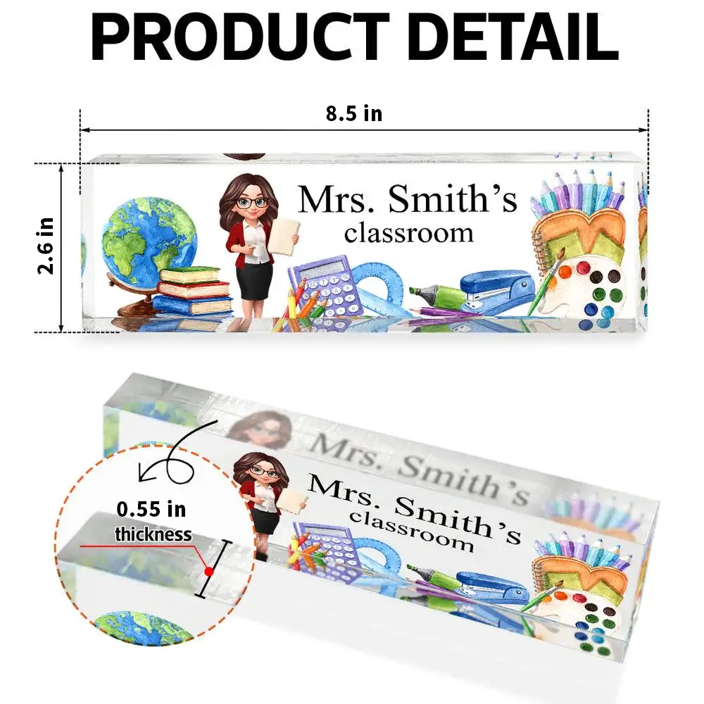 Custom Rectangle Acrylic Block Plaque with Standing Teacher Art, Creative Back to School Gift for Teacher - Image 4