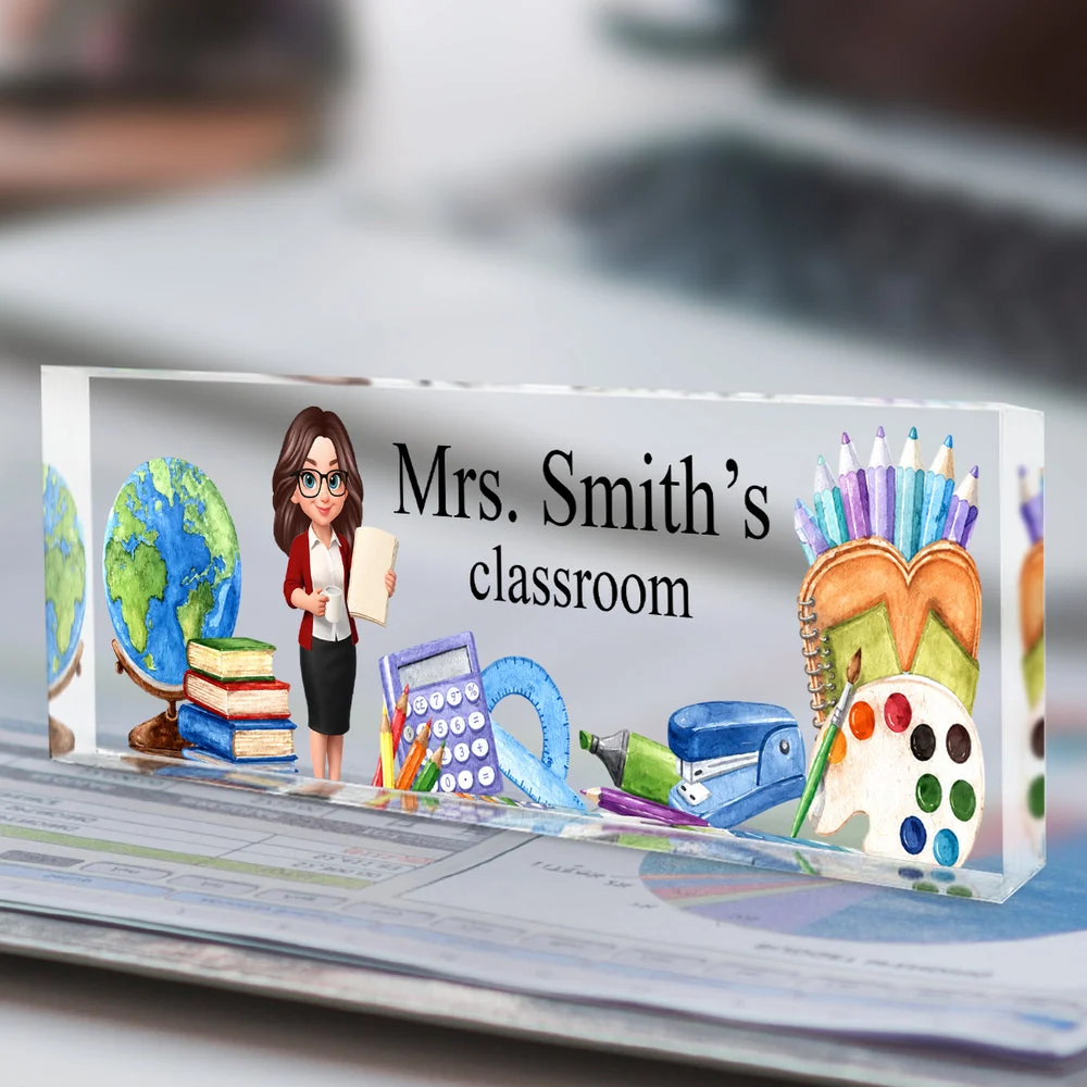 Custom Rectangle Acrylic Block Plaque with Standing Teacher Art, Creative Back to School Gift for Teacher - Image 5