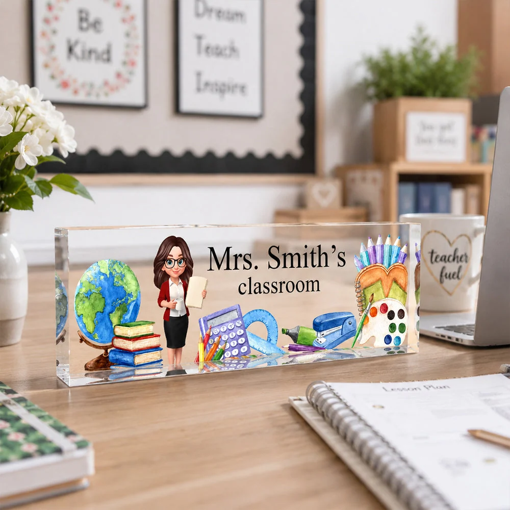 Custom Rectangle Acrylic Block Plaque with Standing Teacher Art, Creative Back to School Gift for Teacher - Image 6