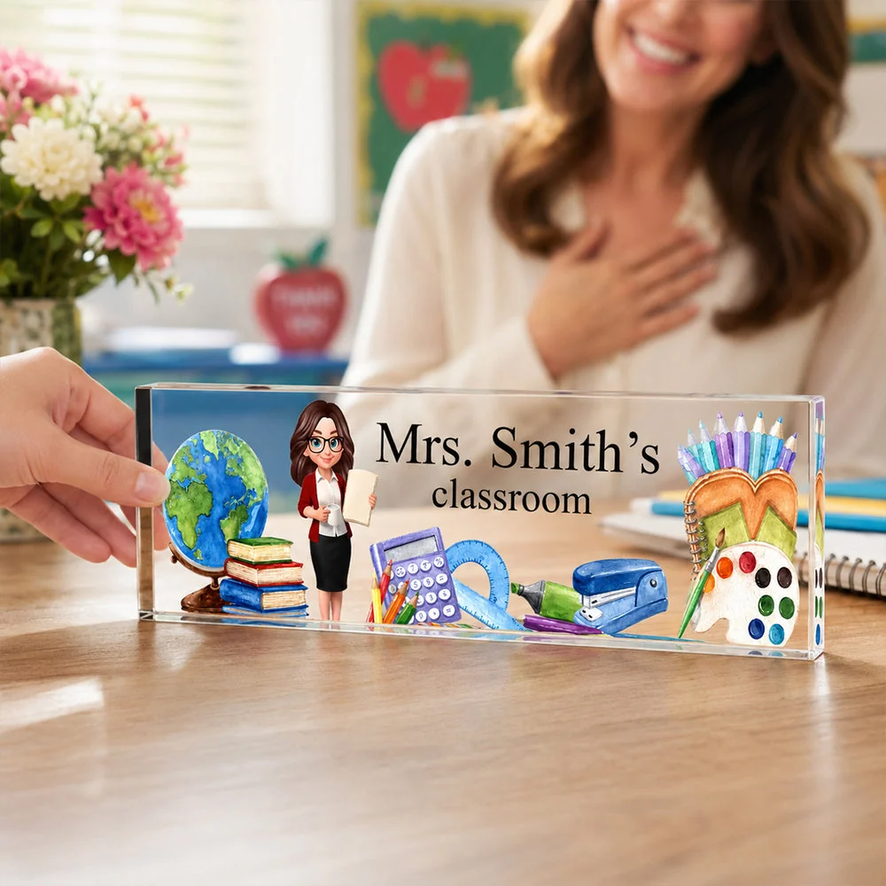 Custom Rectangle Acrylic Block Plaque with Standing Teacher Art, Creative Back to School Gift for Teacher - Image 7