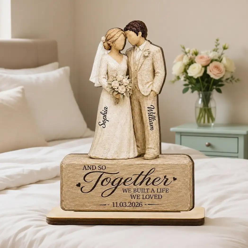 Personalized 2-Layer Wooden Plaque for Couple, Bride & Groom Wedding Scene, Unique Gift