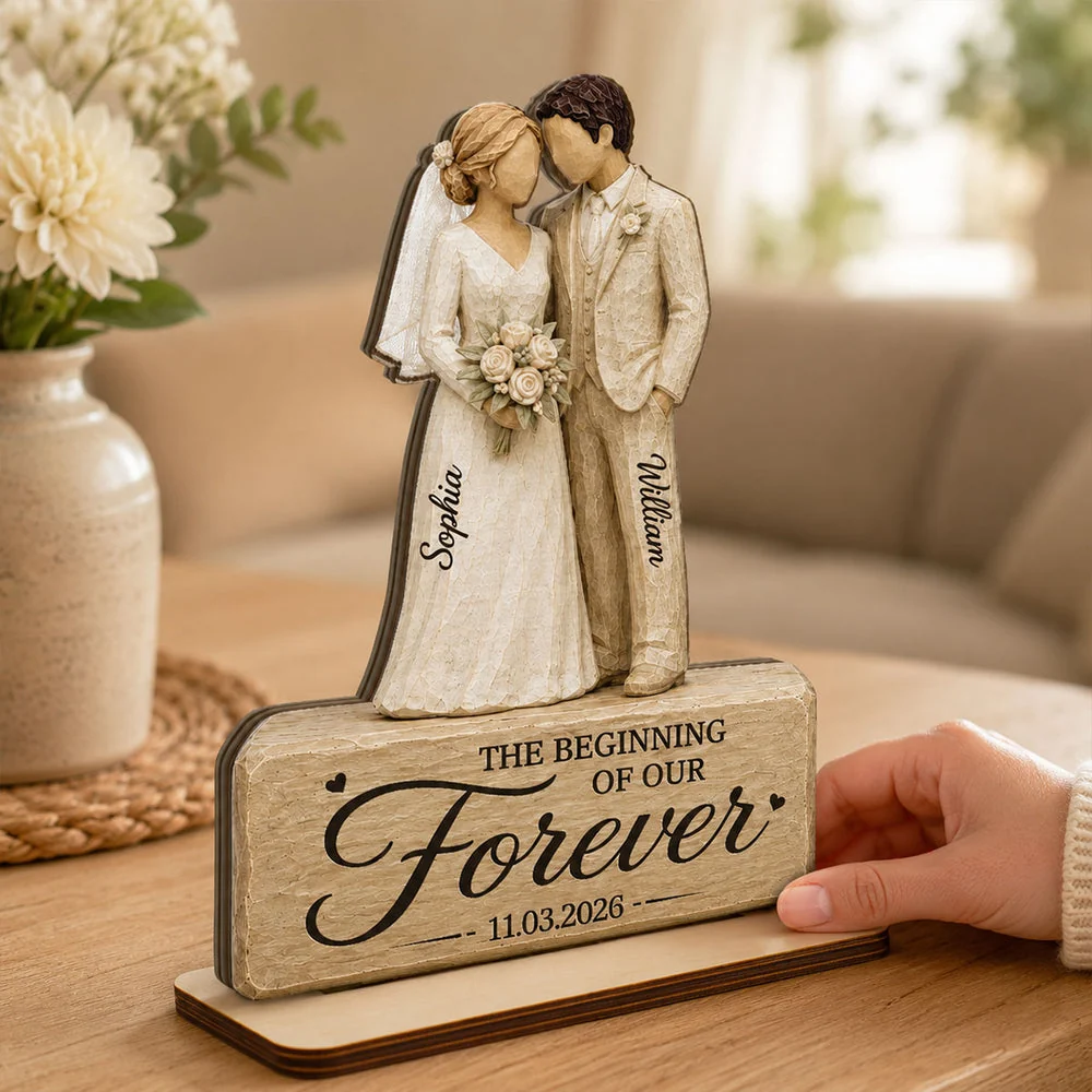 Personalized 2-Layer Wooden Plaque for Couple, Bride & Groom Wedding Scene, Unique Gift - Image 2