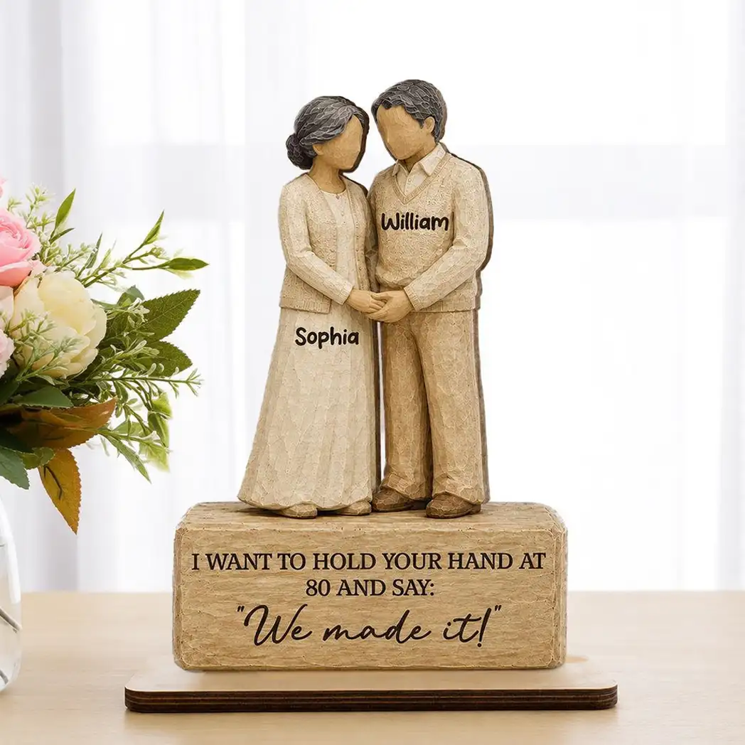 Personalized 2-Layer Wooden Plaque, Holding Hands Senior Couple, Unique Creative Gift for Couple
