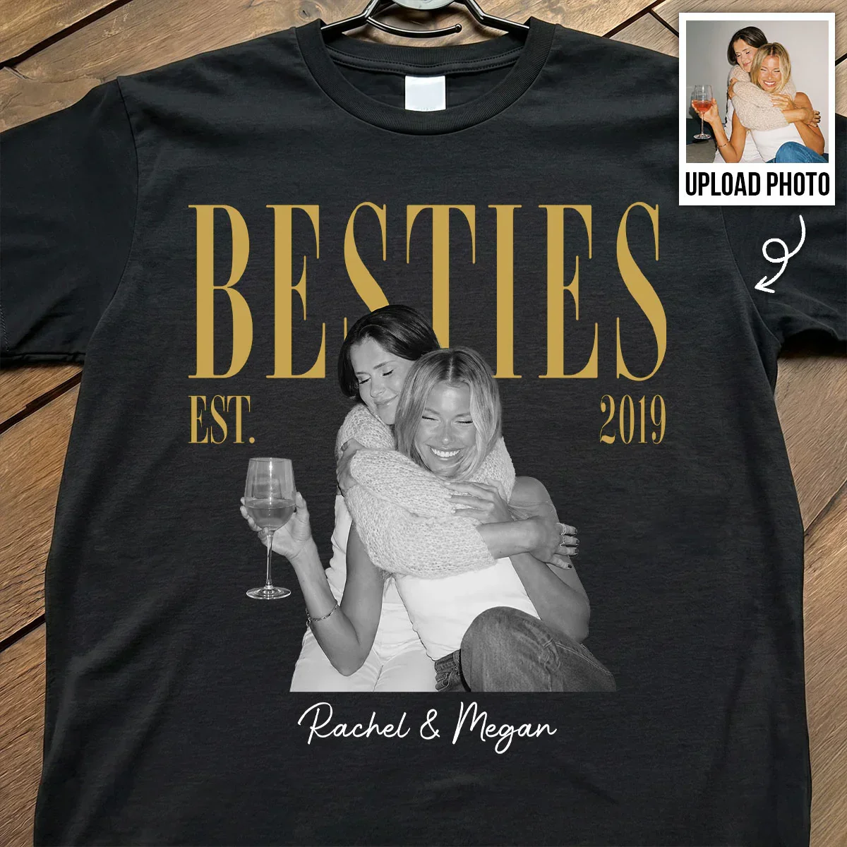 Personalized Classic Tee, Black & Gold Retro Photo for Close Friends, Unique Gift for Matching Outfits - Image 5