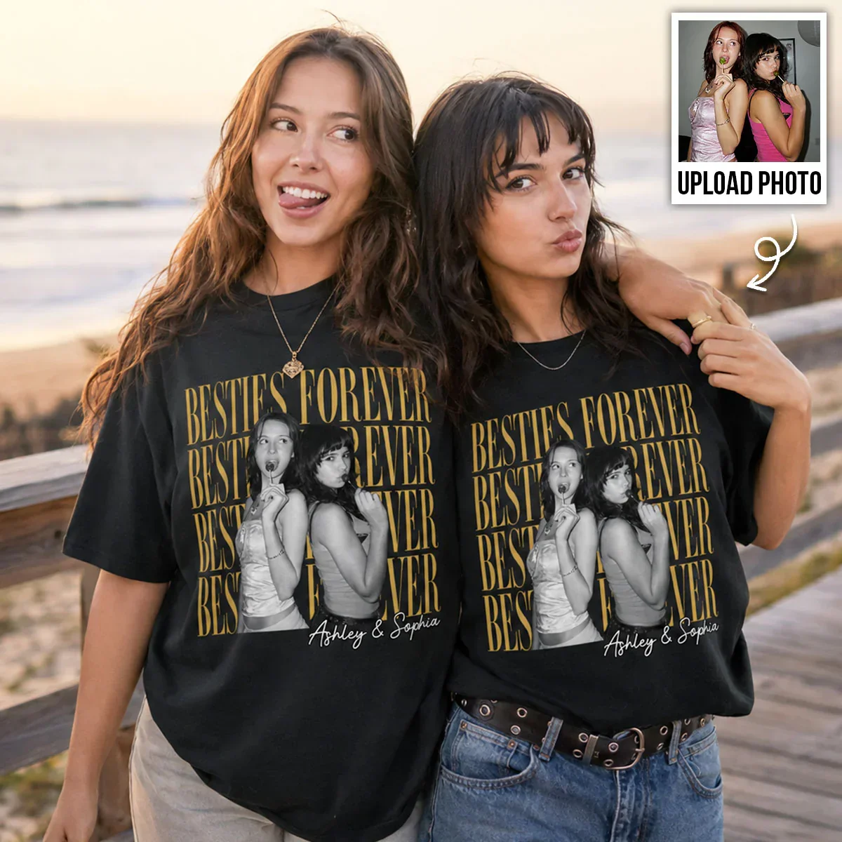 Personalized Classic Tee With Retro Besties Forever Photo, Unique Gift For Close Friends - Image 4