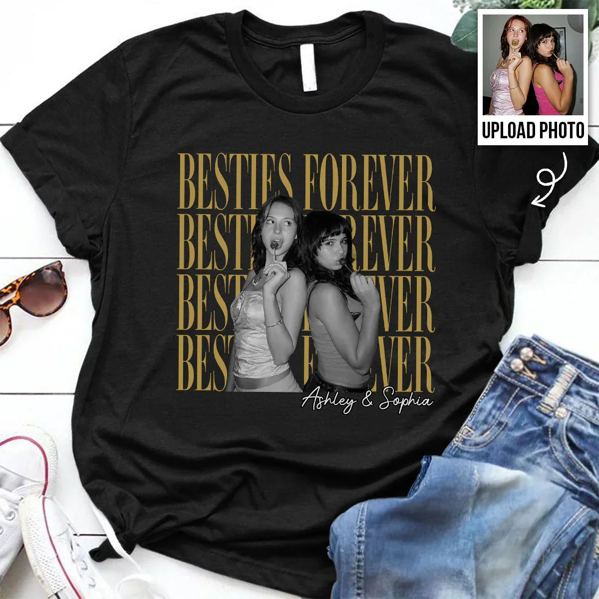 Personalized Classic Tee With Retro Besties Forever Photo, Unique Gift For Close Friends - Image 6