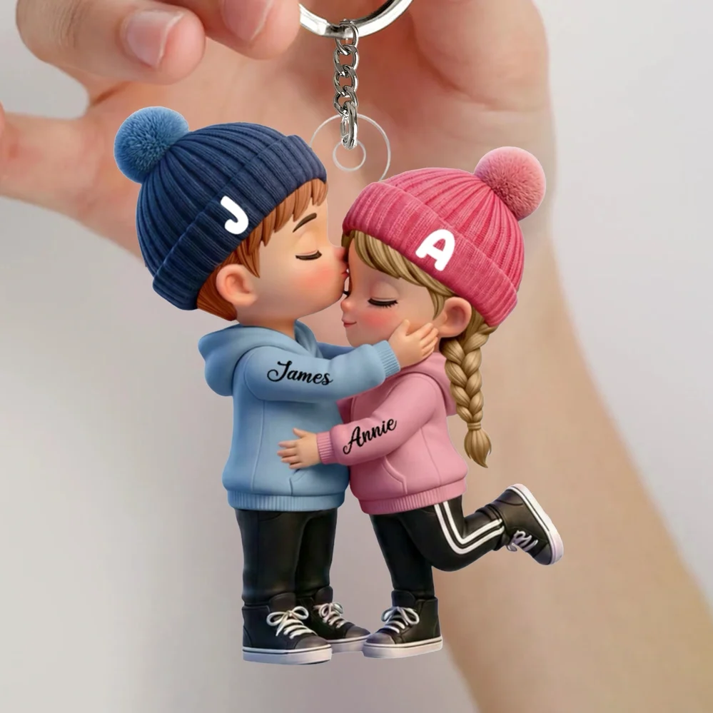 Personalized Acrylic Keychain, Kissing Couple Car Charm in Soft Colors, Unique Gift for Her - Image 3
