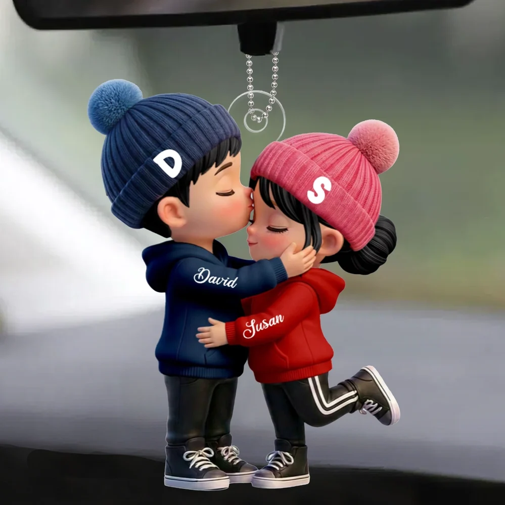Personalized Acrylic Keychain, Kissing Couple Car Charm in Soft Colors, Unique Gift for Her - Image 5