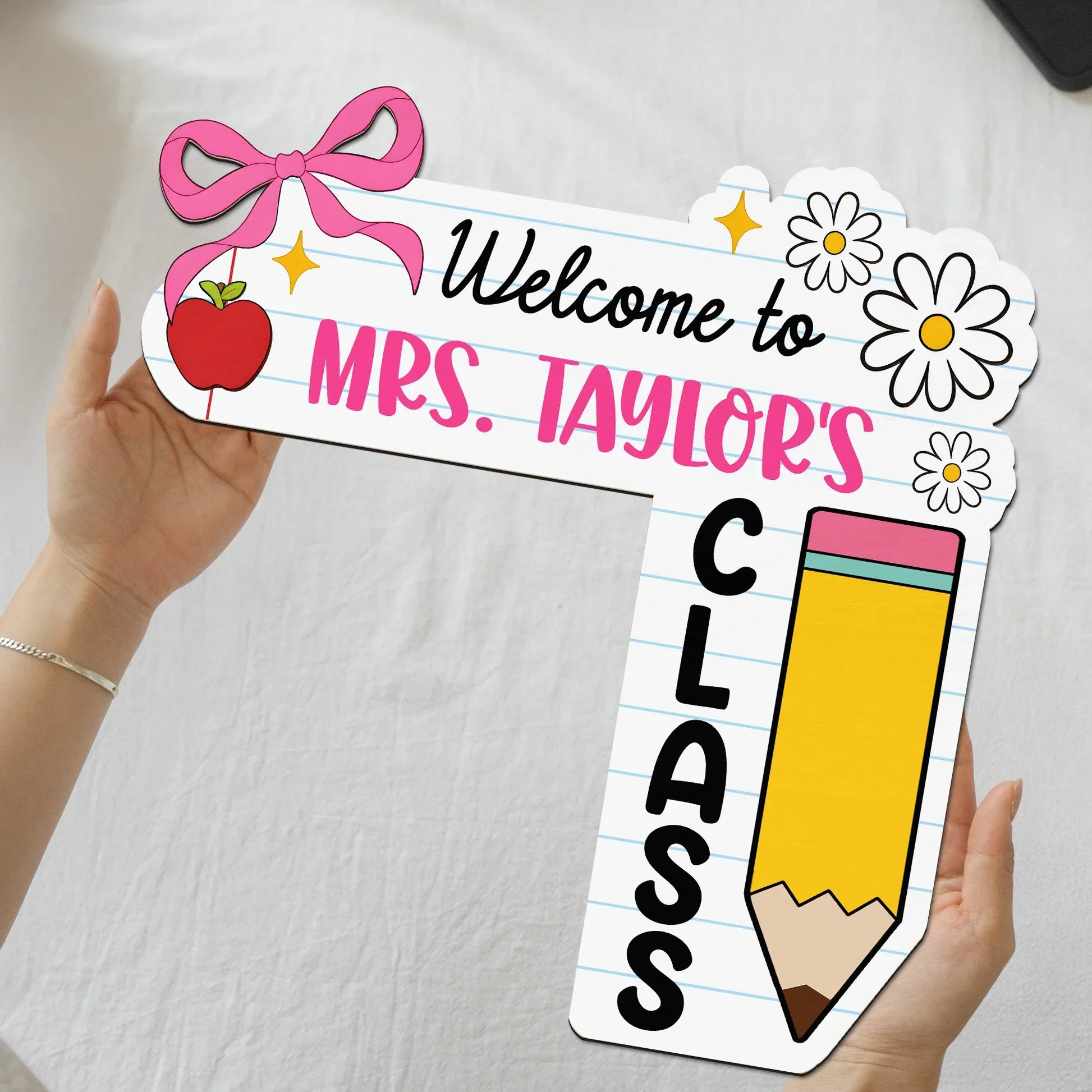 Custom Door Corner Sign for Teacher, Apple & Pencil Classroom Decor, Creative Back to School Gift - Image 2