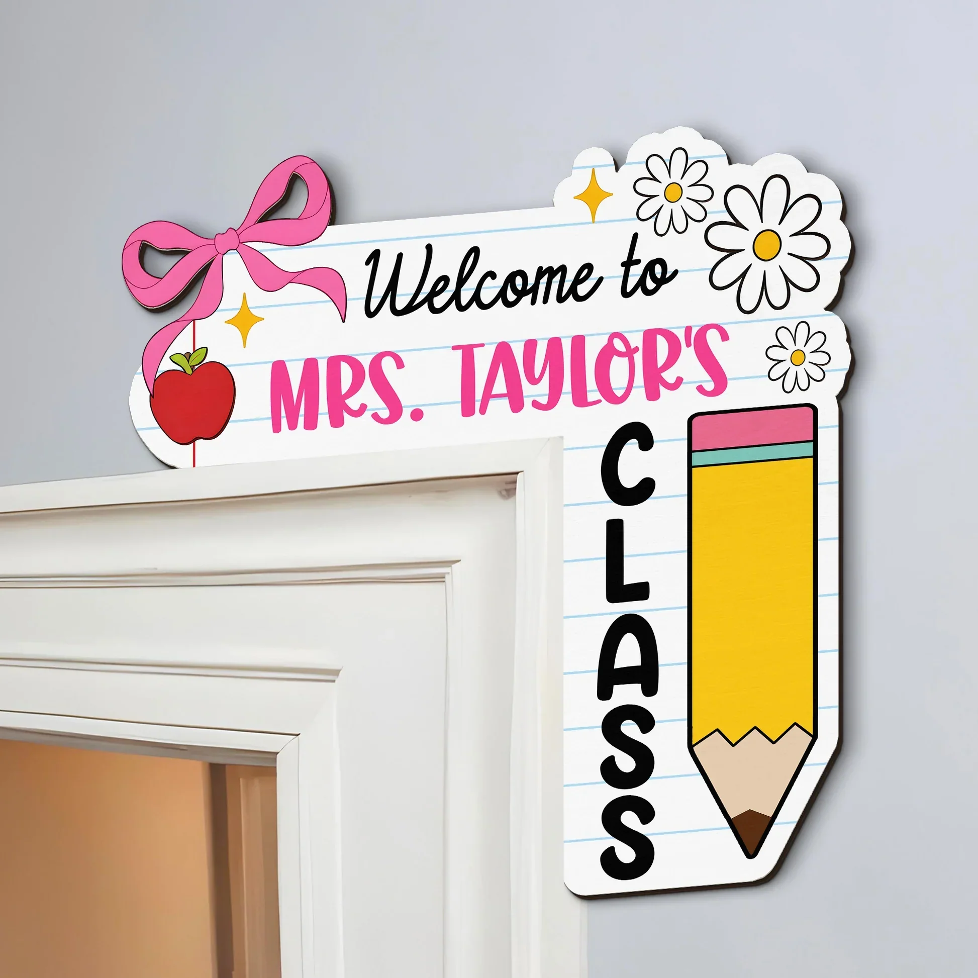 Custom Door Corner Sign for Teacher, Apple & Pencil Classroom Decor, Creative Back to School Gift - Image 3