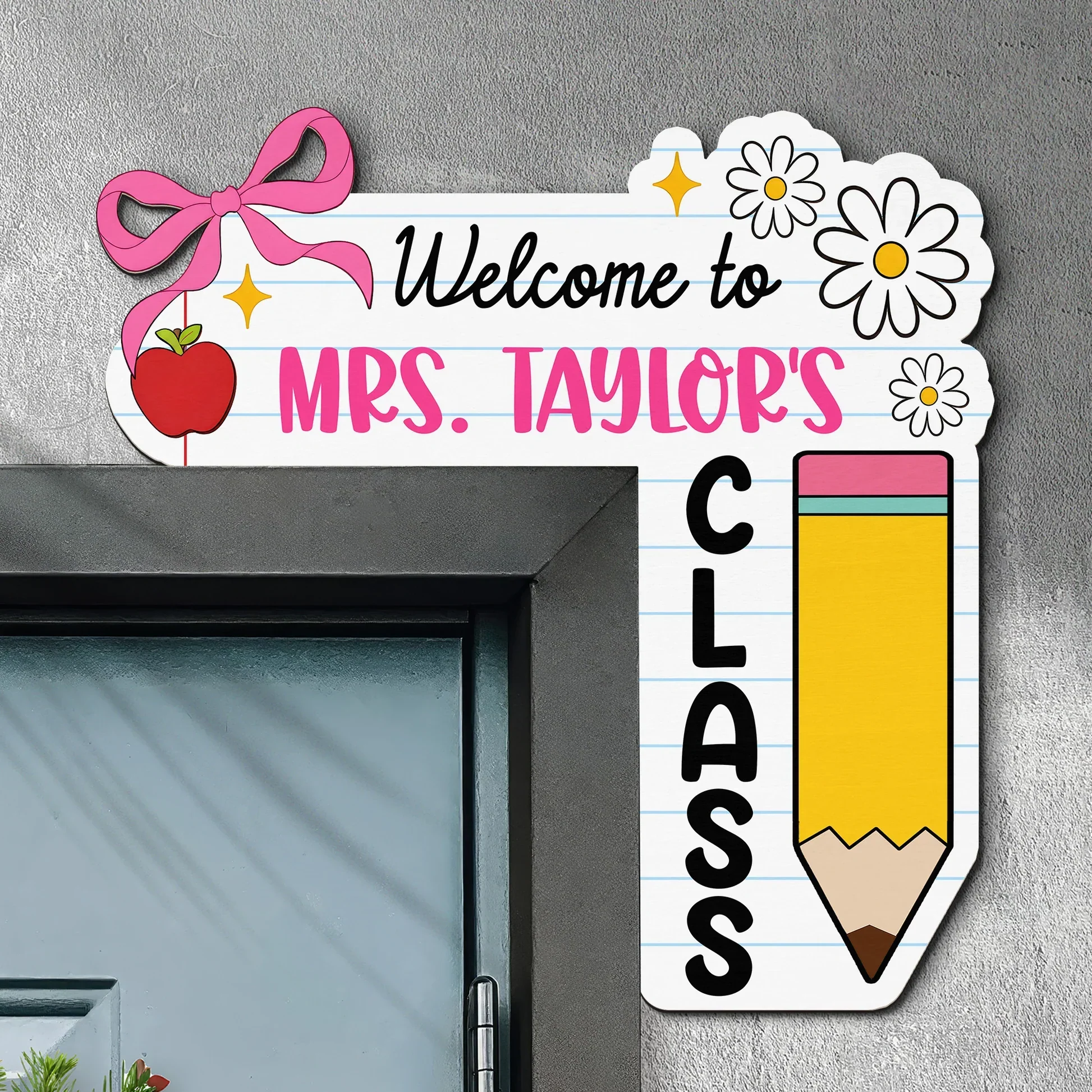 Custom Door Corner Sign for Teacher, Apple & Pencil Classroom Decor, Creative Back to School Gift - Image 5