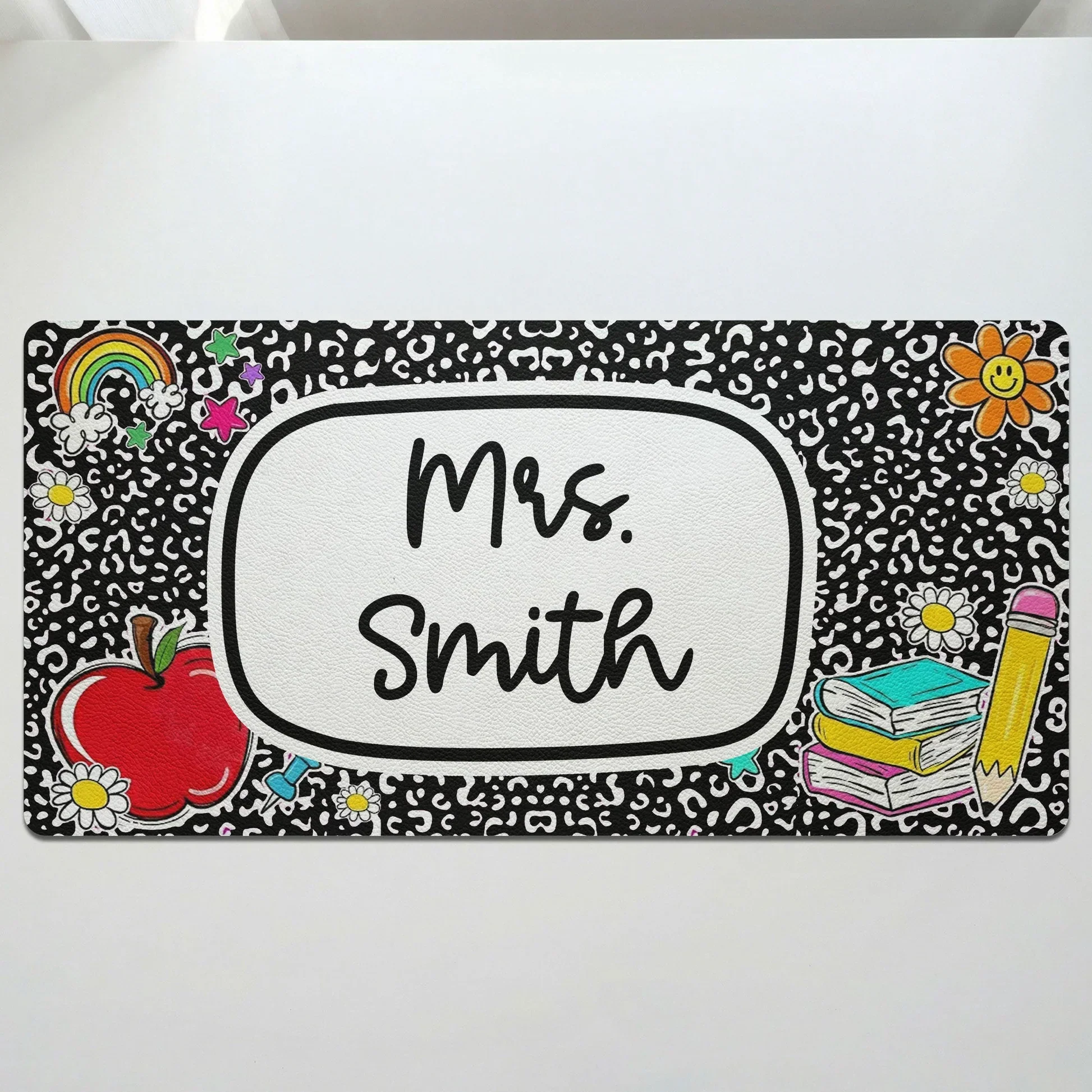 Personalized Leather Desk Mat with Pencil & Daisy Design, Unique Creative Teacher Gift for Classroom Desk - Image 3
