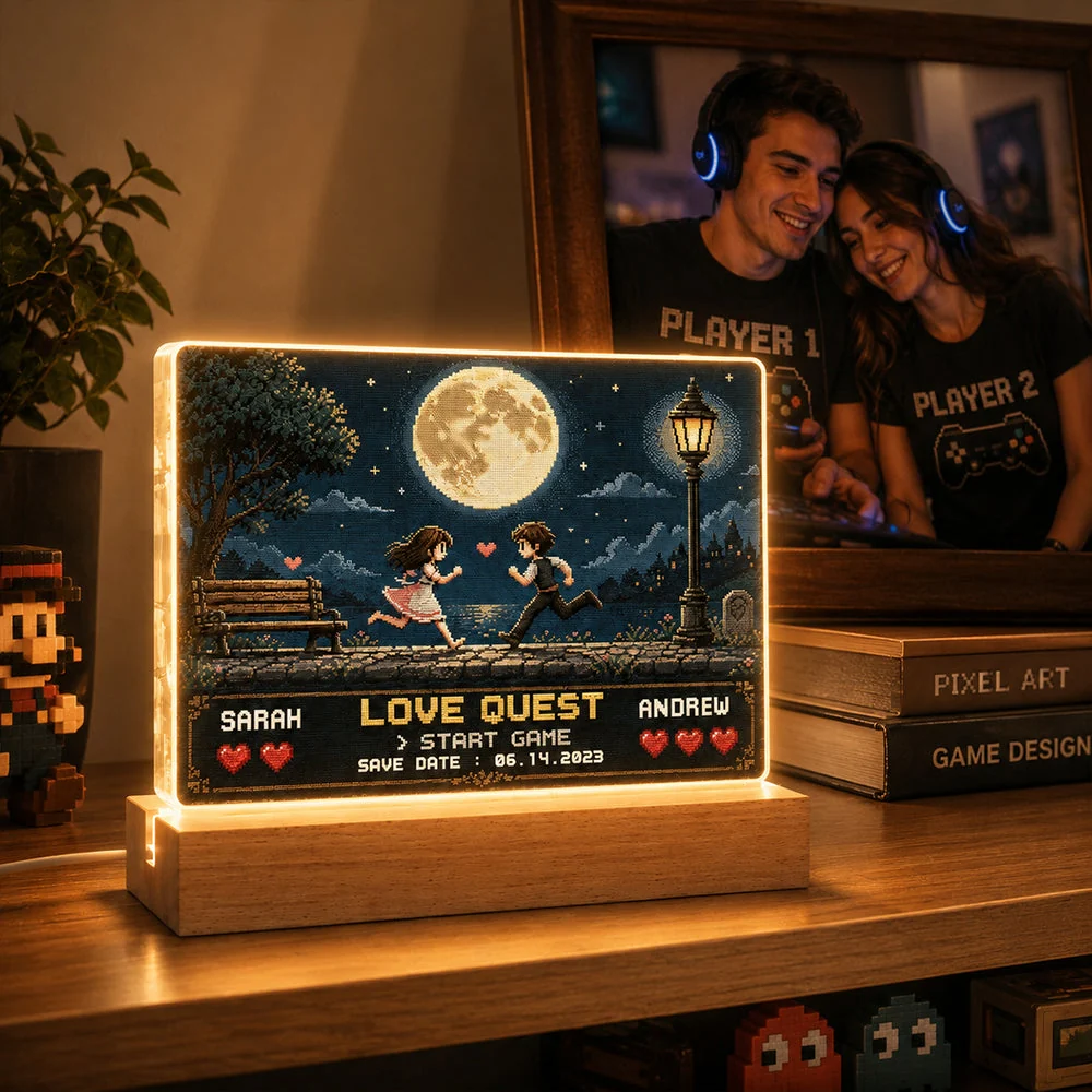 LED Light Plaque with Love Quest Pixel Art, Personalized Romantic Night Light, Creative Gift for Couples - Image 3