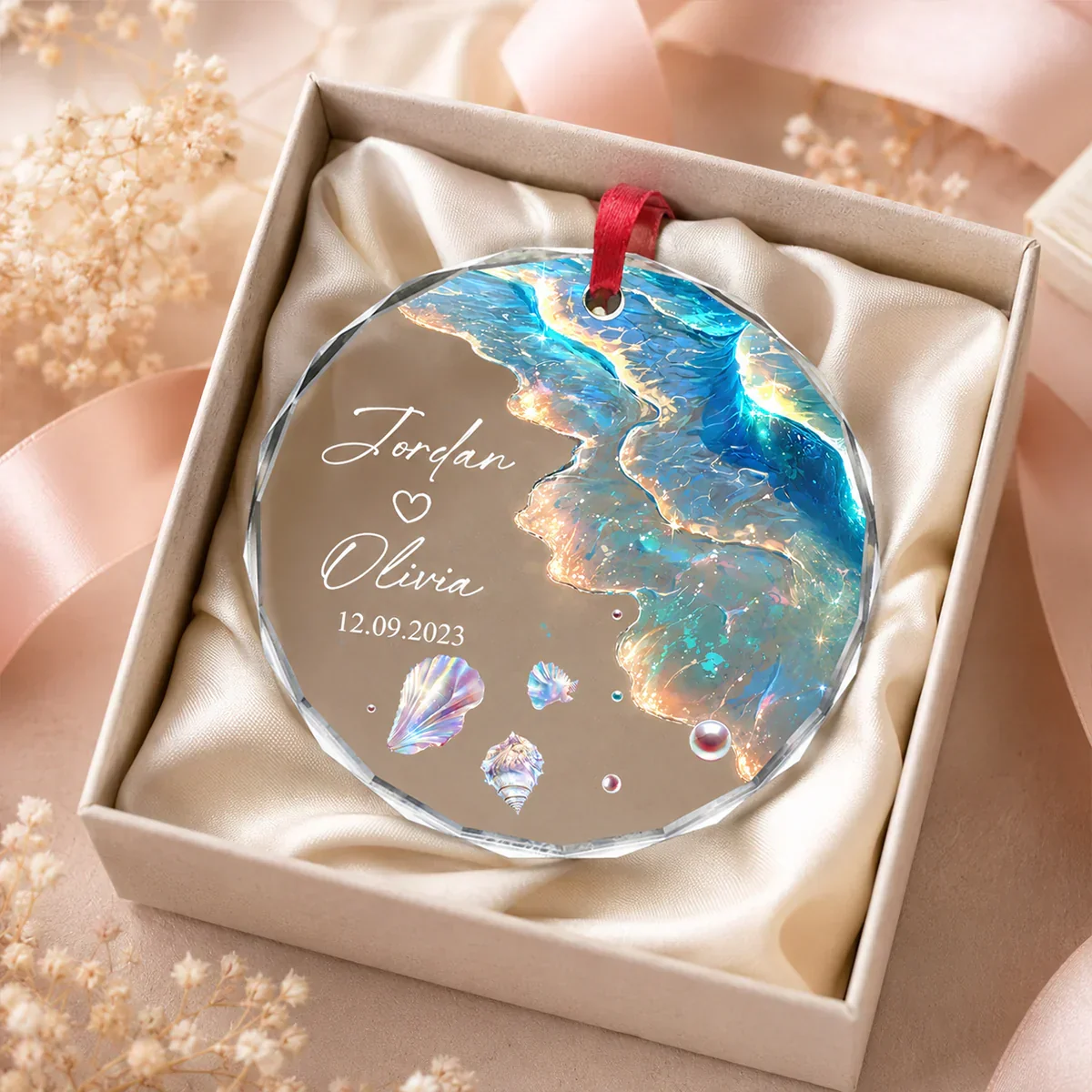 Custom Crystal Ornament for Couple, Romantic Coastal Keepsake with Wedding Portrait Look, Creative Gift - Image 2