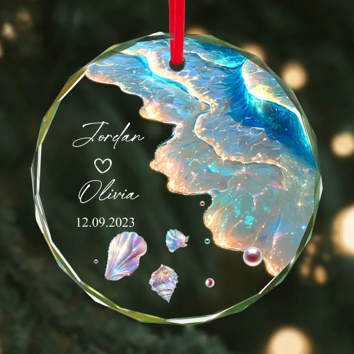 Custom Crystal Ornament for Couple, Romantic Coastal Keepsake with Wedding Portrait Look, Creative Gift - Image 5
