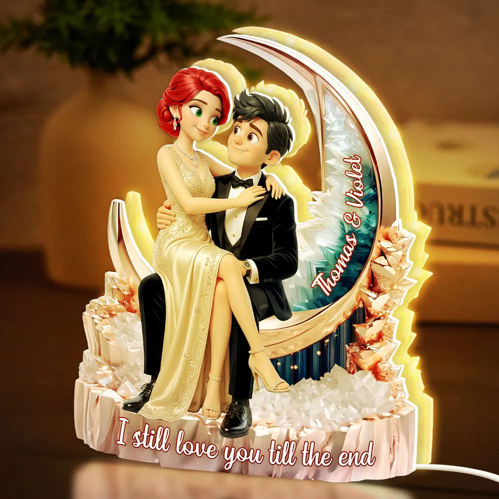 Personalized Acrylic Light Box, Embracing Couple on Crescent Moon, Unique Warm Glow Gift for Partner - Image 5